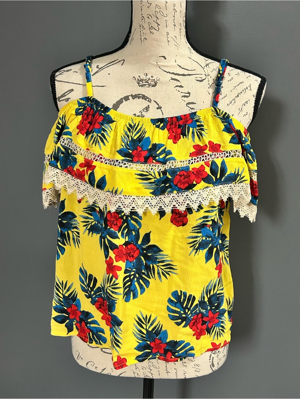 Yellow Floral Off-Shoulder Ruffle Top - Picture 6 of 8
